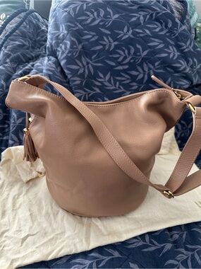 UGG Women's Taupe Leather Bucket Bag with Tassel